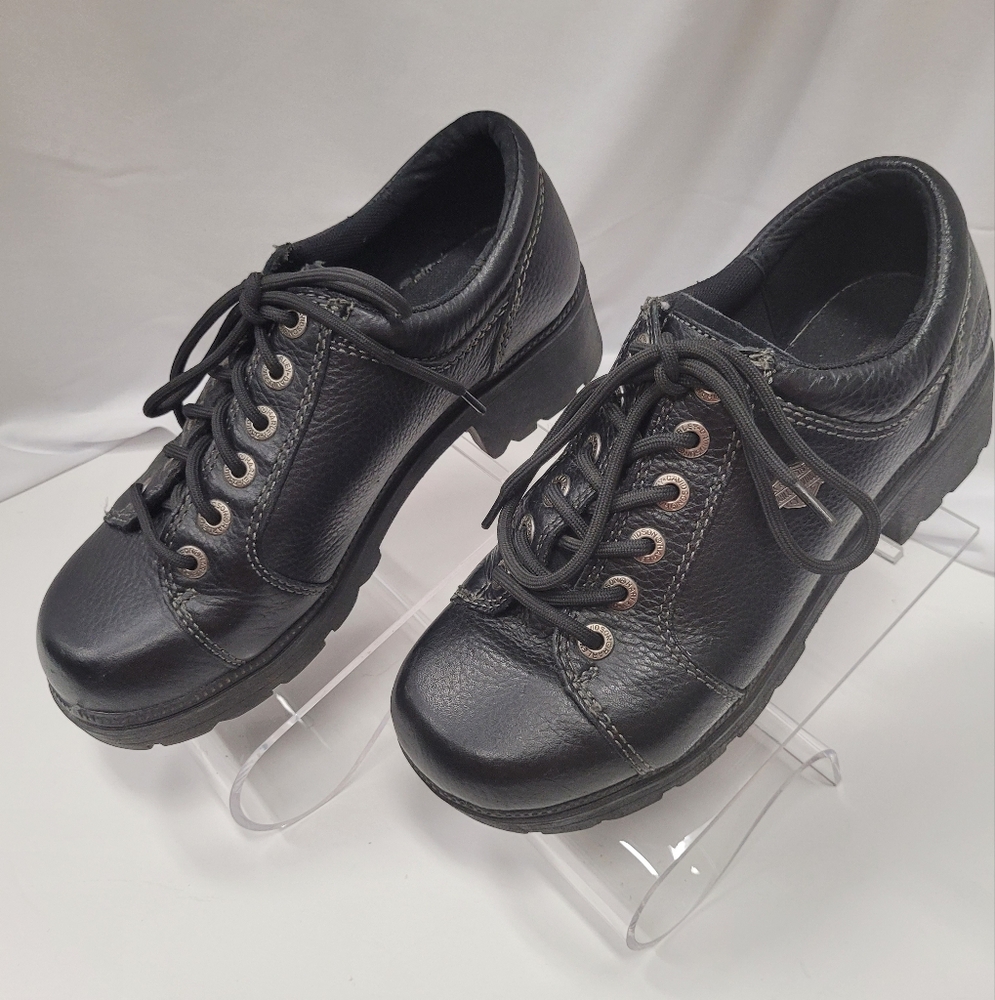 Harley Davidson Black Leather Women's Platform Shoes